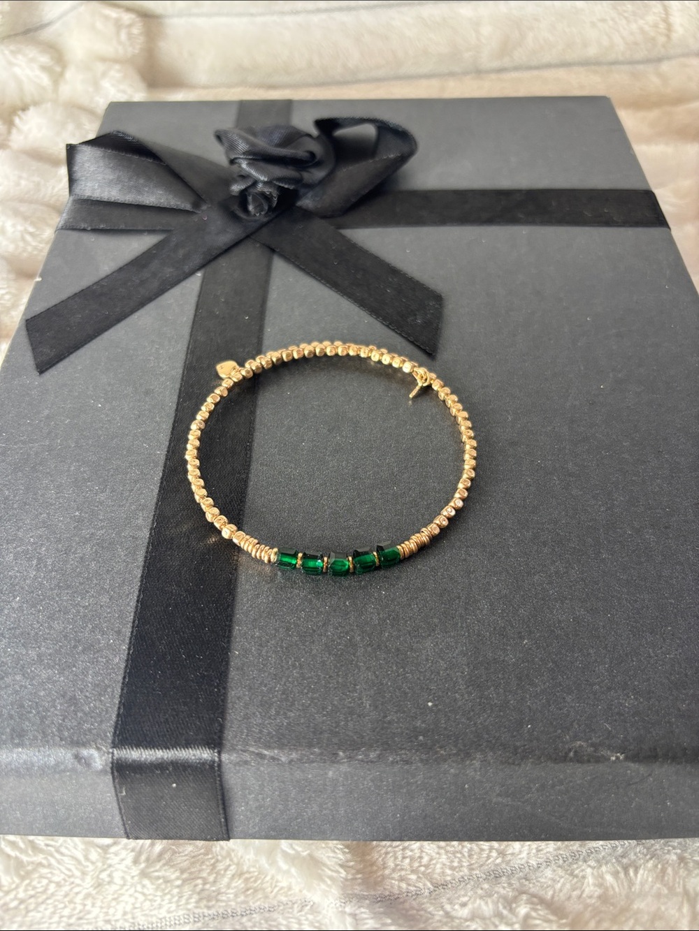 Keep Collective Gold Beaded Bracelet with Emerald Green Accents